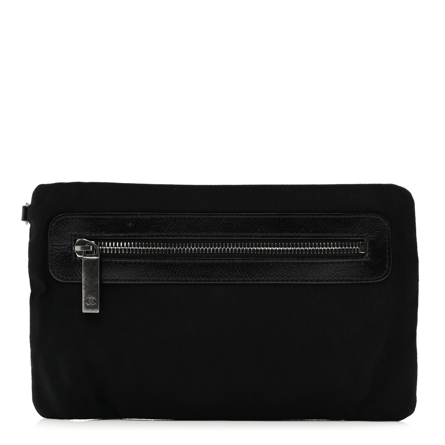 Chanel Nylon Calfskin Chesterfield Pouch Black