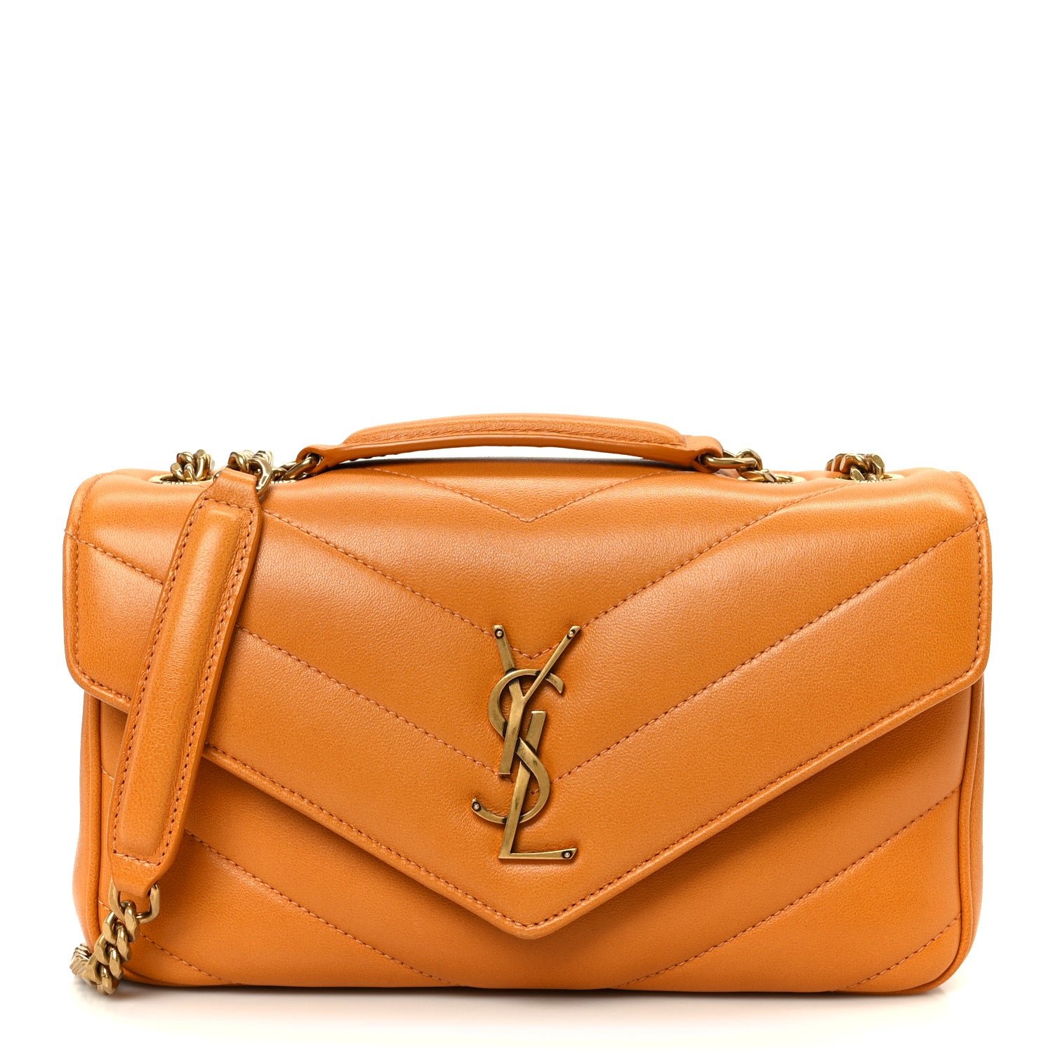 Saint Laurent Lambskin Chevron Quilted Small Loulou Bag Sunflower