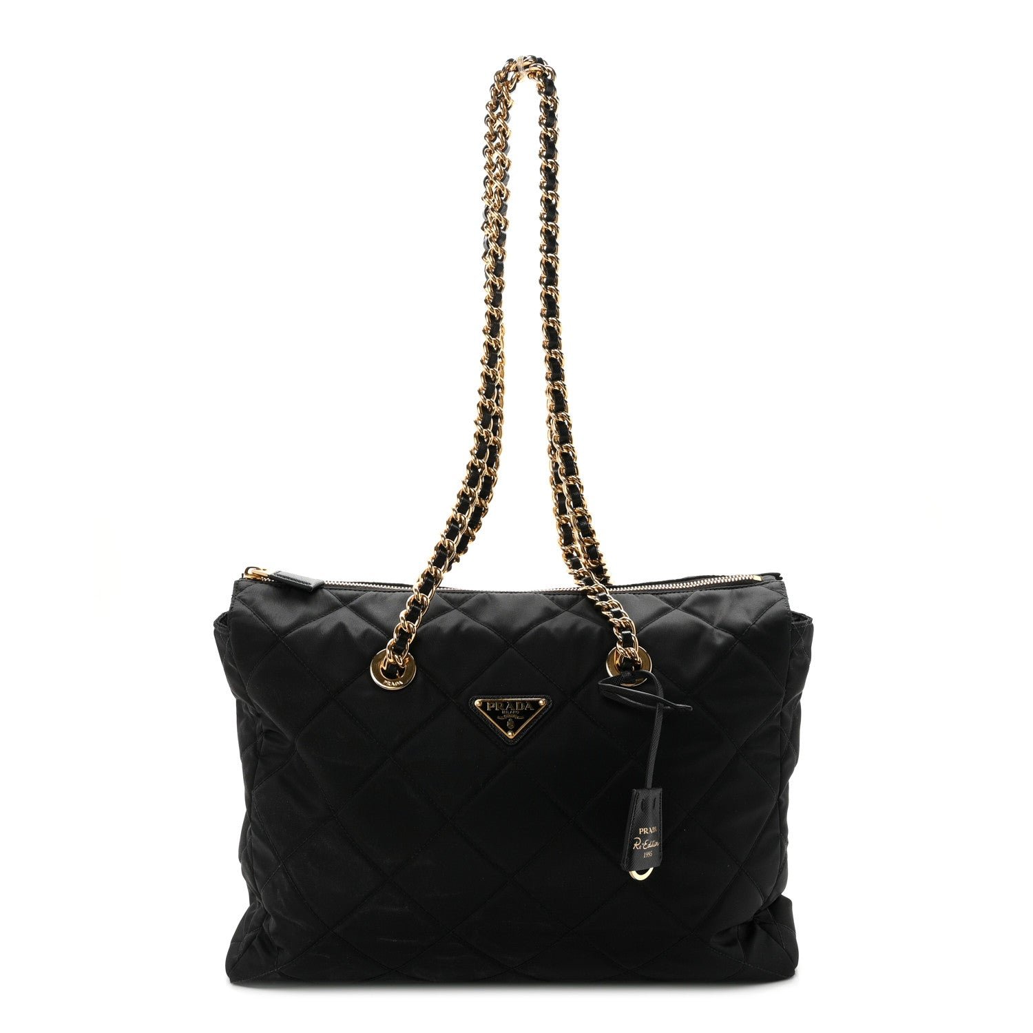 Prada Re-Nylon Stitched Re-Edition 1995 Chaine Medium Tote Bag Black