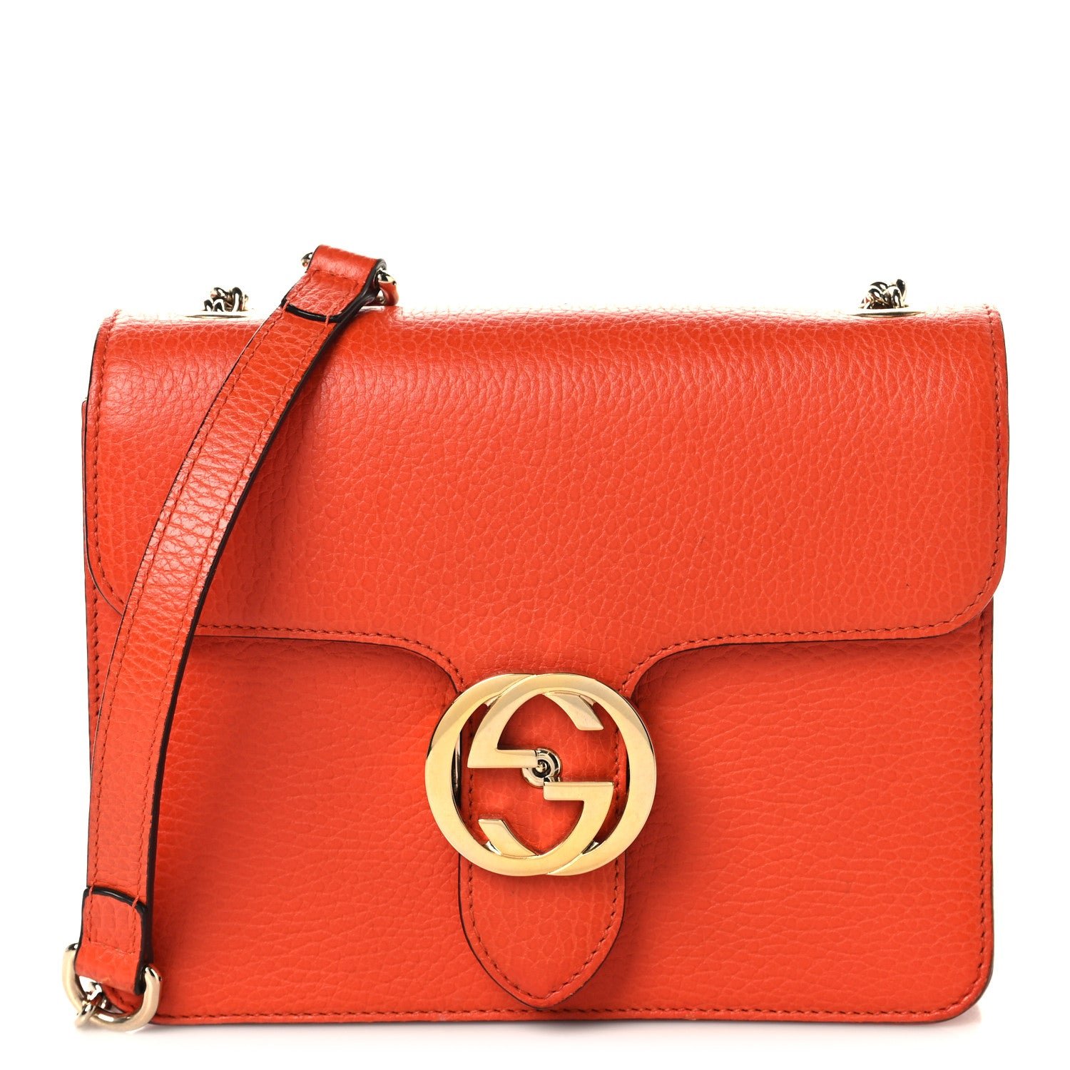 Gucci Dollar Calfskin Small Interlocking G Shoulder Bag Sun Orange