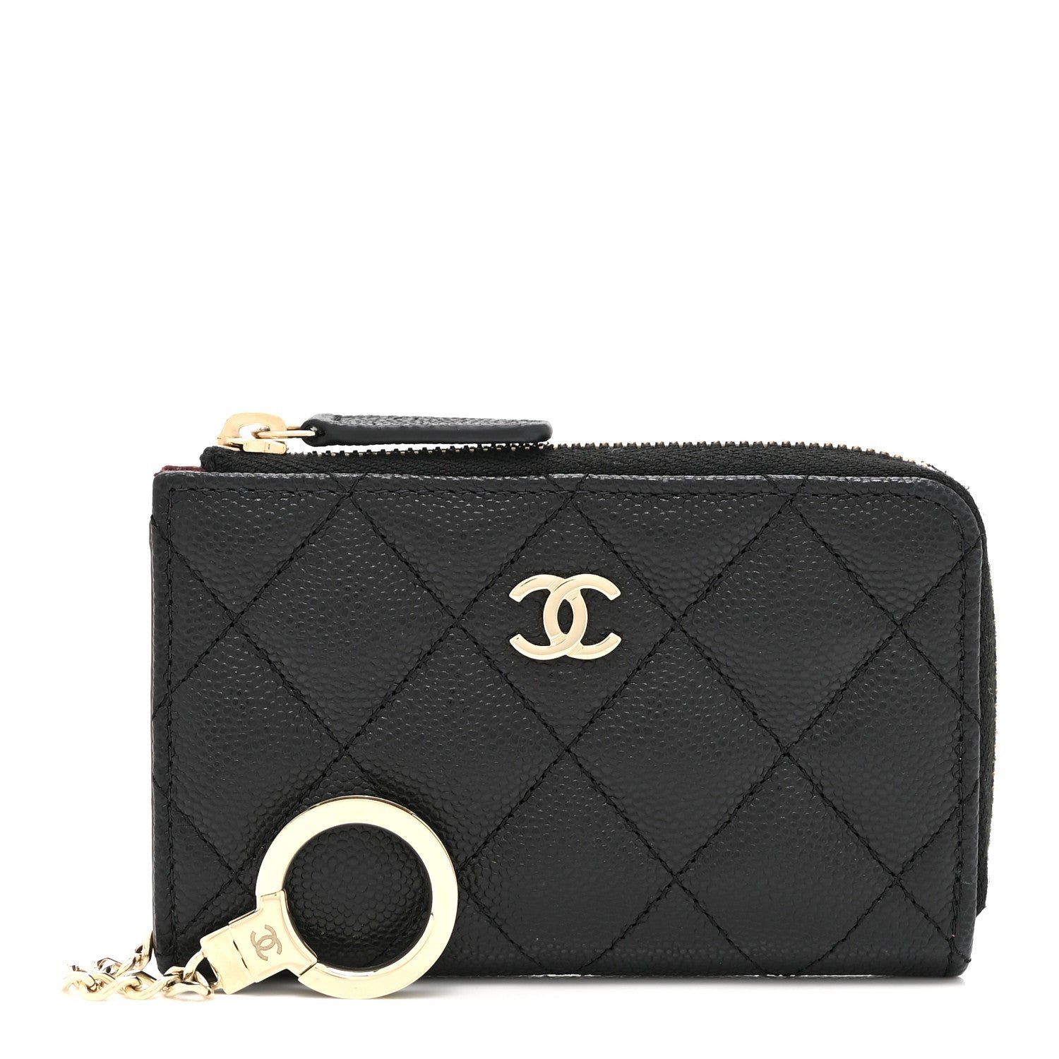 Chanel Caviar Quilted Zipped Key Holder Case Black