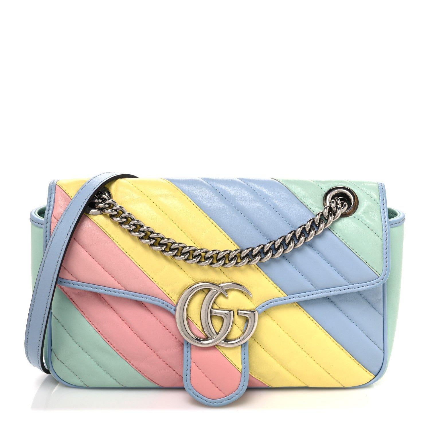 Gucci Calfskin Matelasse Diagonal Small GG Marmont Shoulder Bag Multicolor Pastel