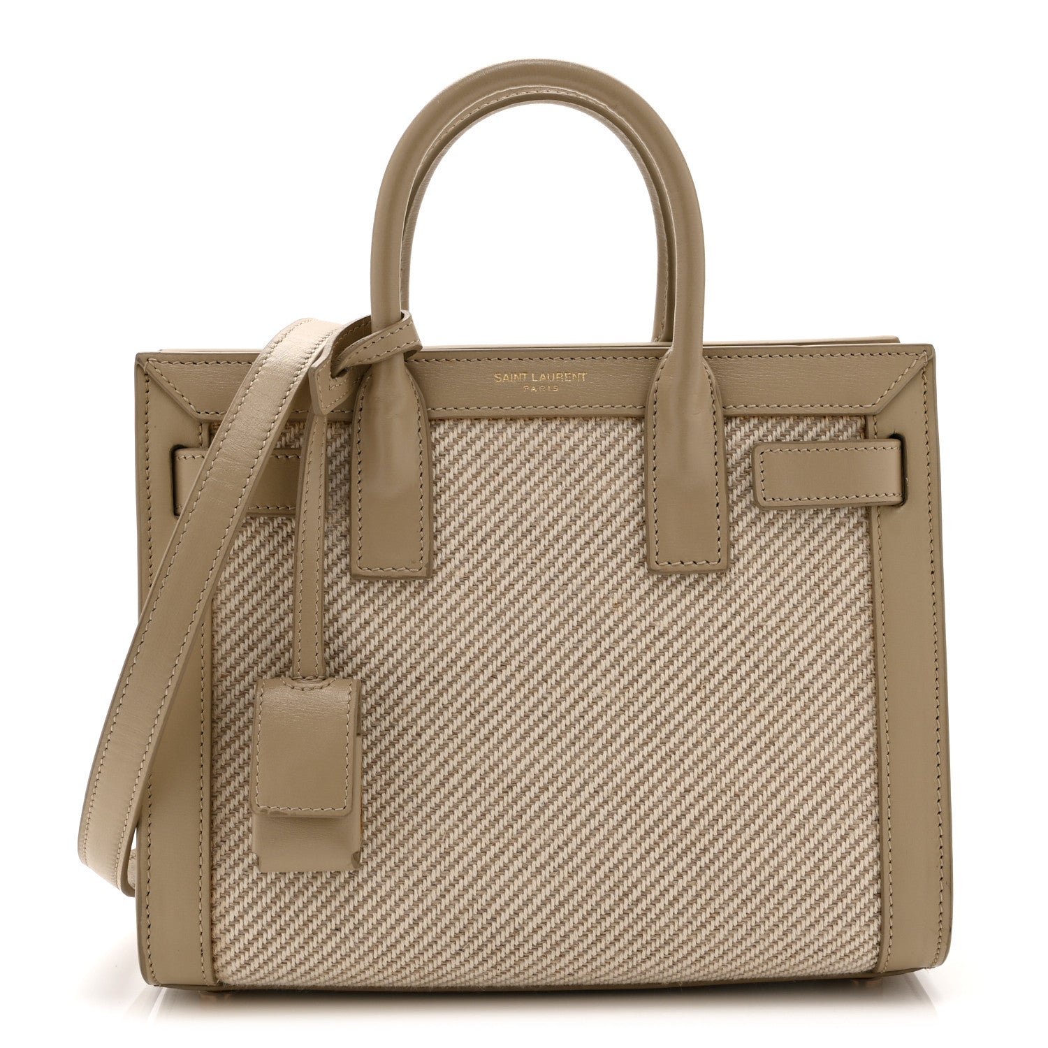 Saint Laurent Smooth Calfskin Canvas Nano Sac de Jour Beige