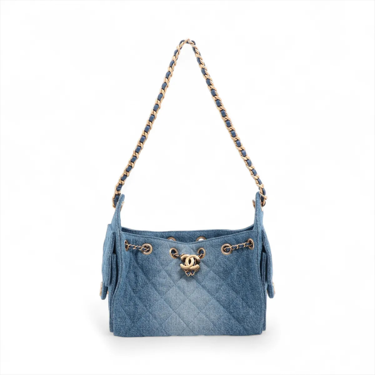 Chanel Chanel 25 Mini Denim Chain Shoulder Bag Blue Gold Metal Fittings random p