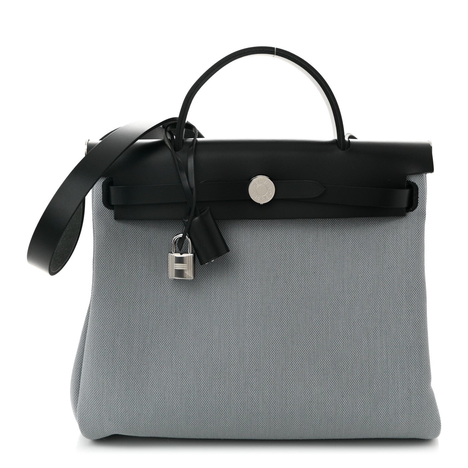 Hermes Military Toile Vache Hunter Herbag Zip Retourne 31 PM Gris Pantin Black