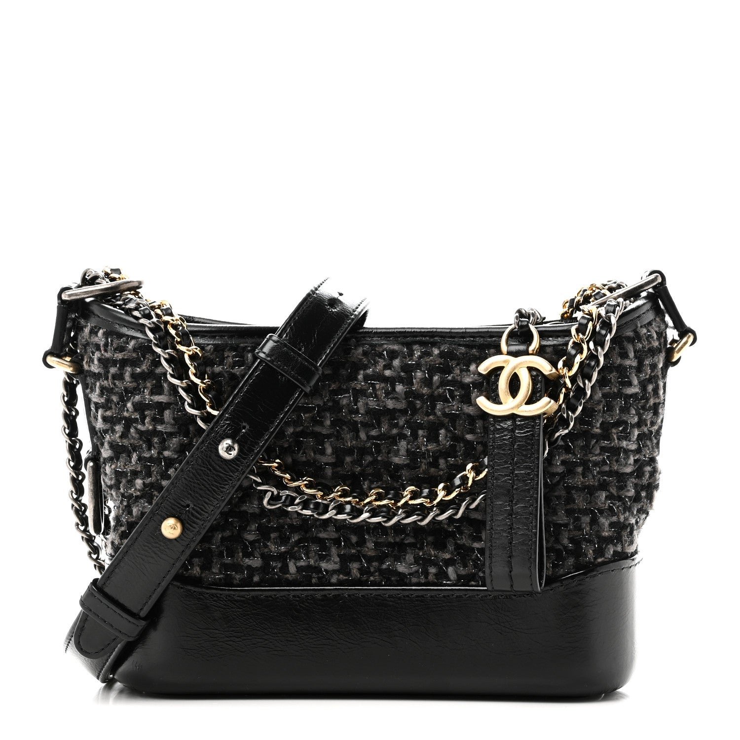Chanel Tweed Calfskin Small Gabrielle Hobo Black