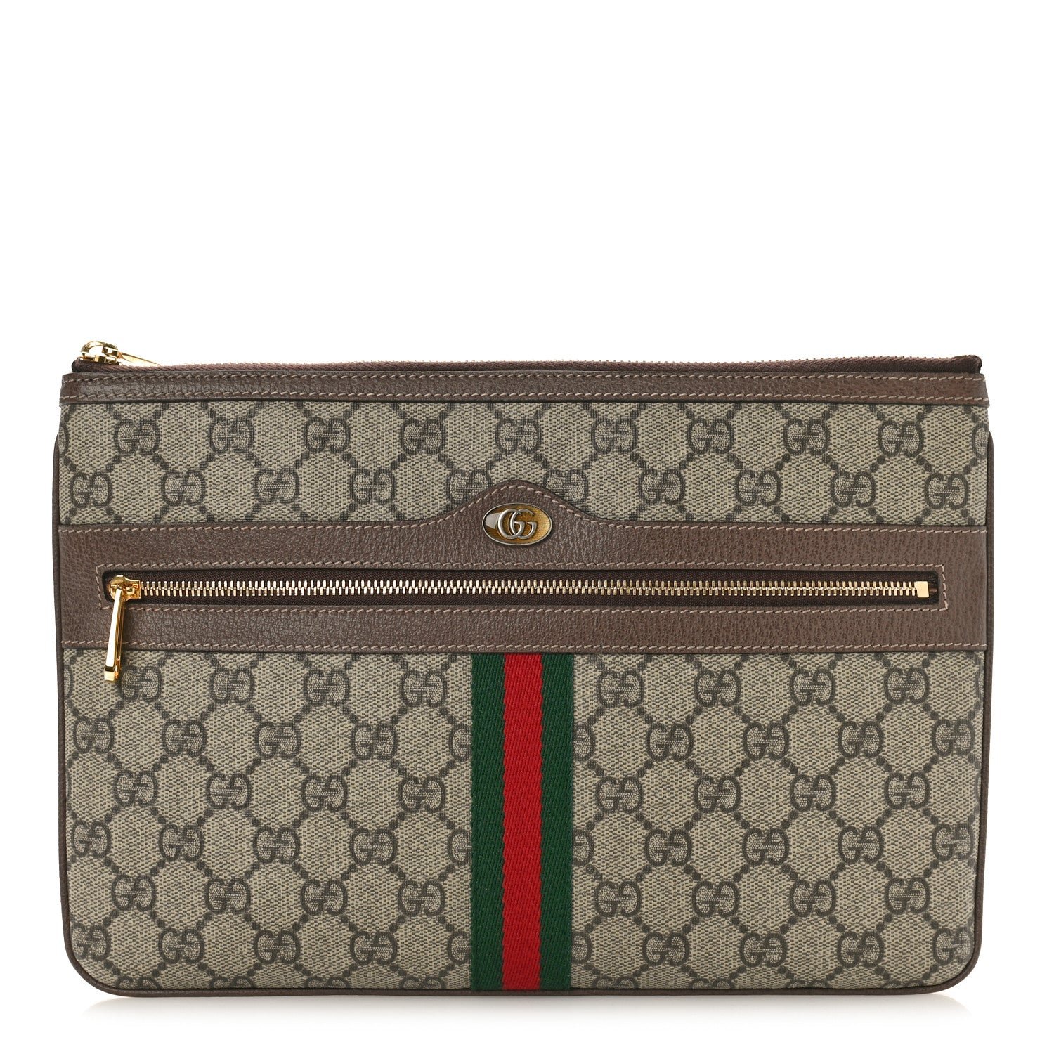 Gucci GG Supreme Monogram Large Ophidia Pouch Clutch Brown