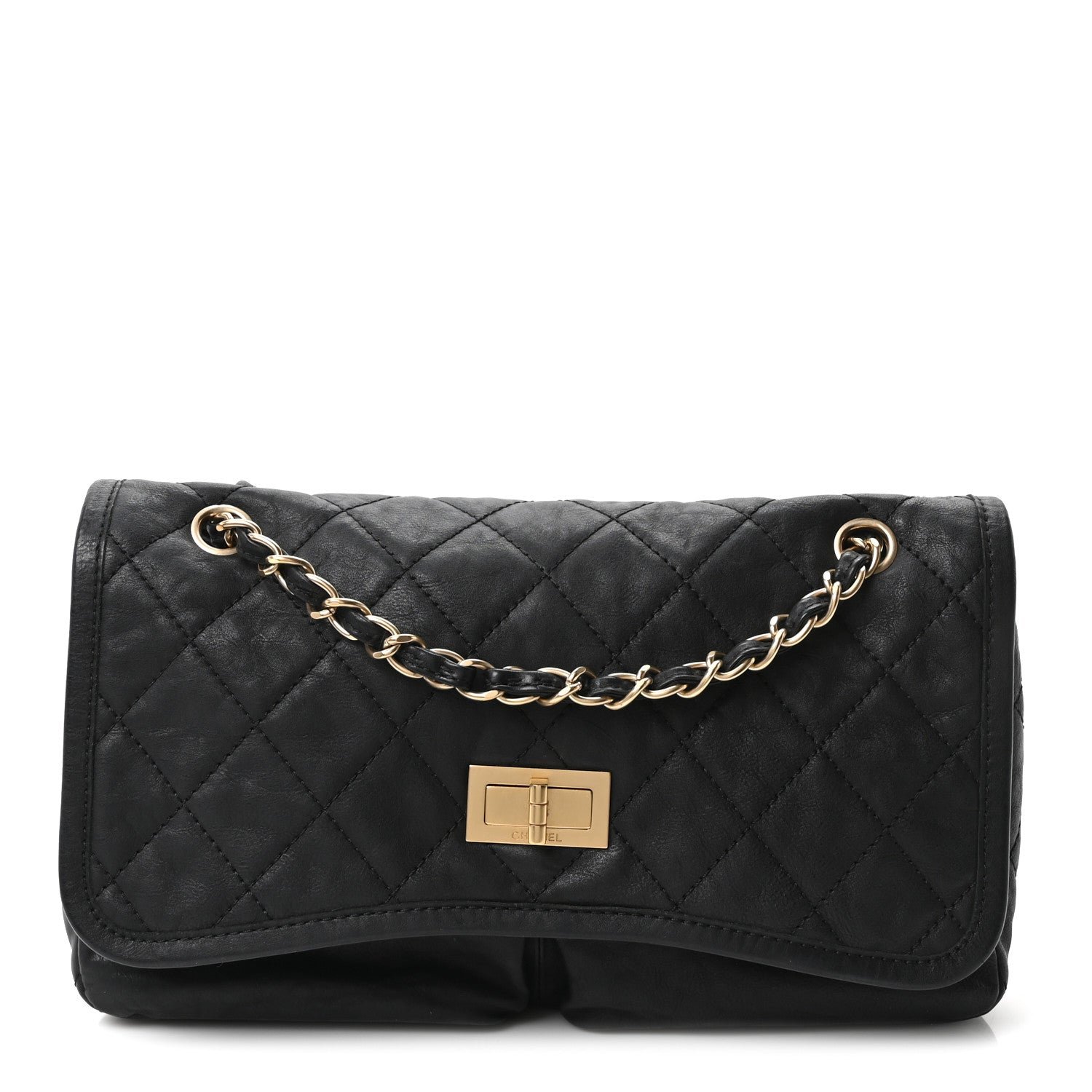Chanel Aged Calfskin Quilted 2.55 Reissue Chain Flap  Black