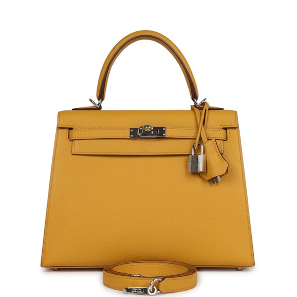 Hermes Pre-owned Hermes Kelly Sellier 25 Jaune Ambre Epsom Palladium Hardware