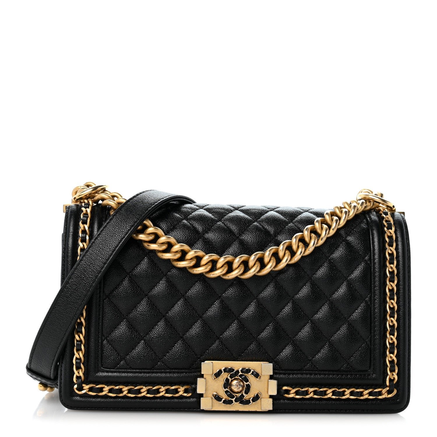 Chanel Caviar Quilted Medium Chain Around Boy Flap Black