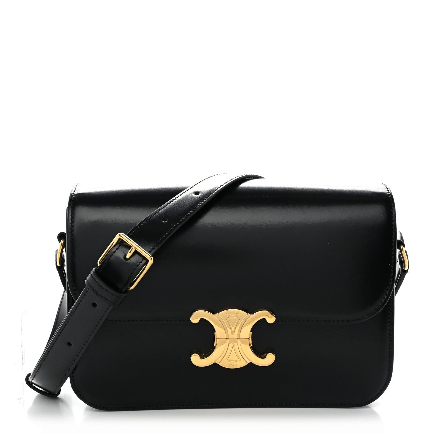 Celine Shiny Calfskin Medium Triomphe Black