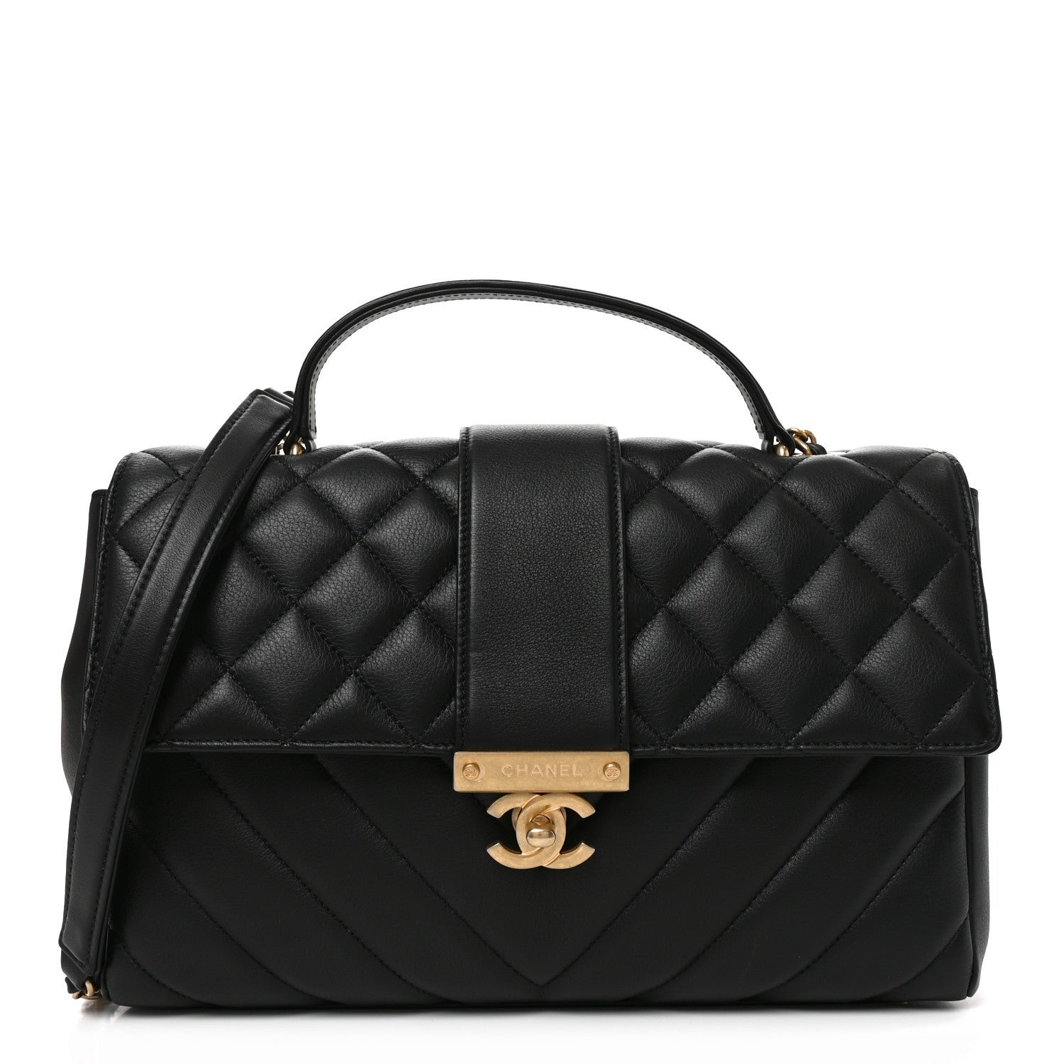 Chanel Calfskin Quilted Chevron In The City Bag Black