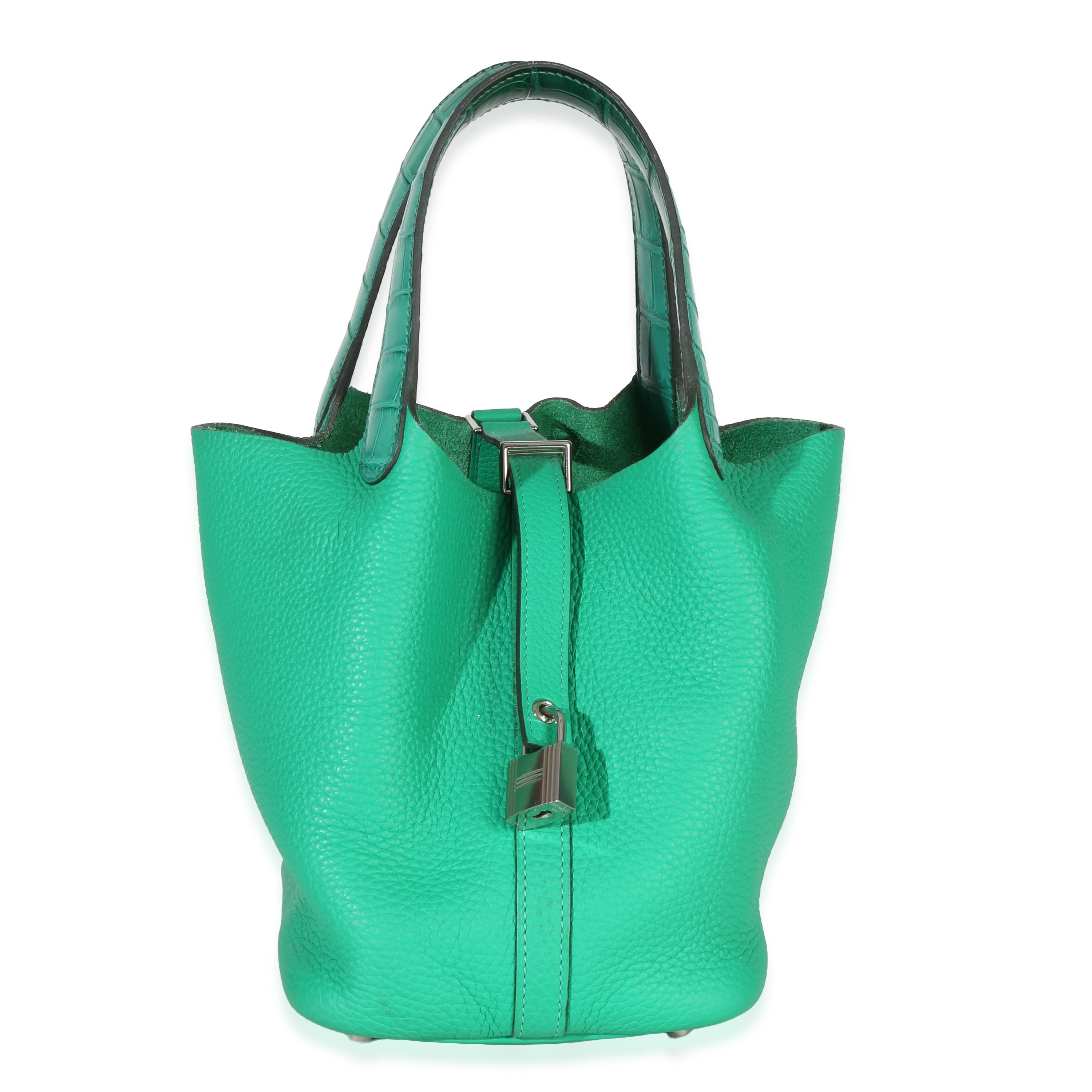 Hermes Vert Jade Menthe Clemence Matte Alligator Touch Picotin Lock 18 PHW
