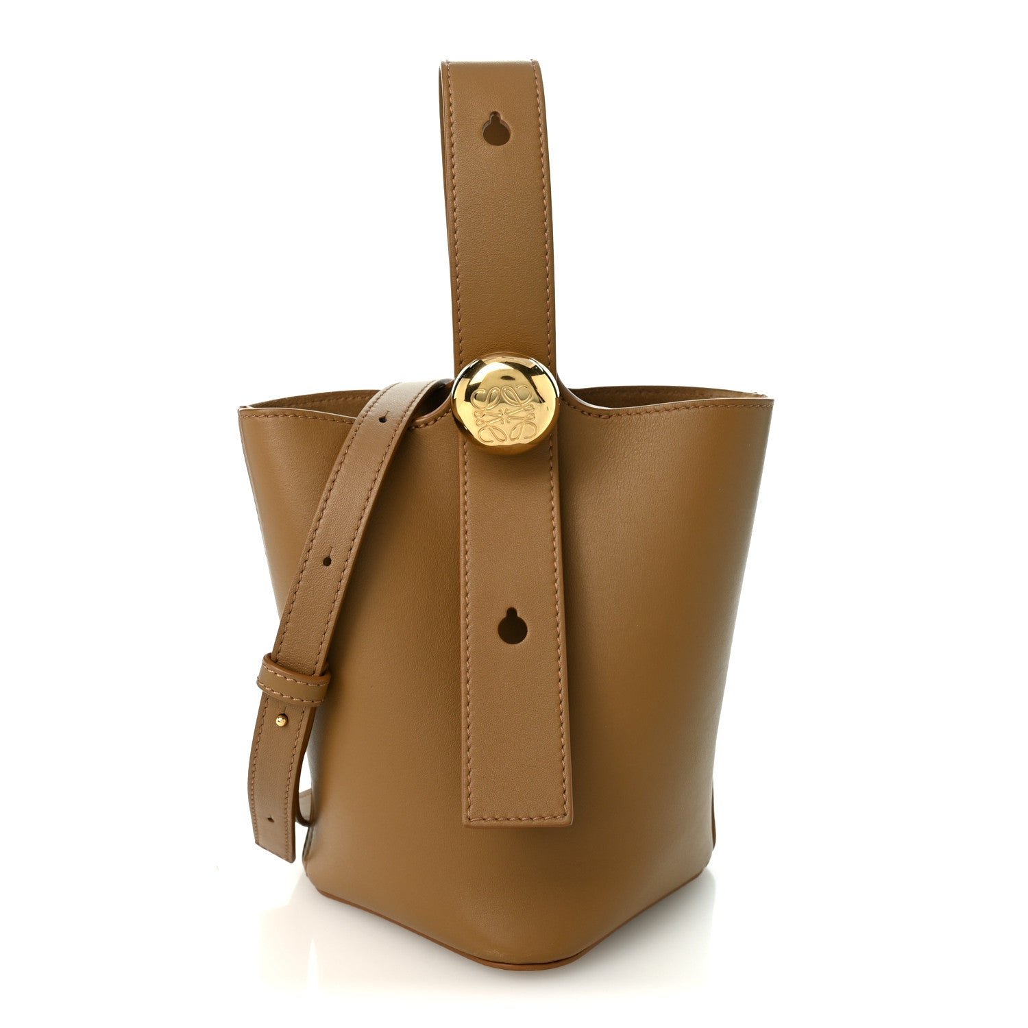 Loewe Soft Grained Calfskin Mini Pebble Bucket Bag Oak