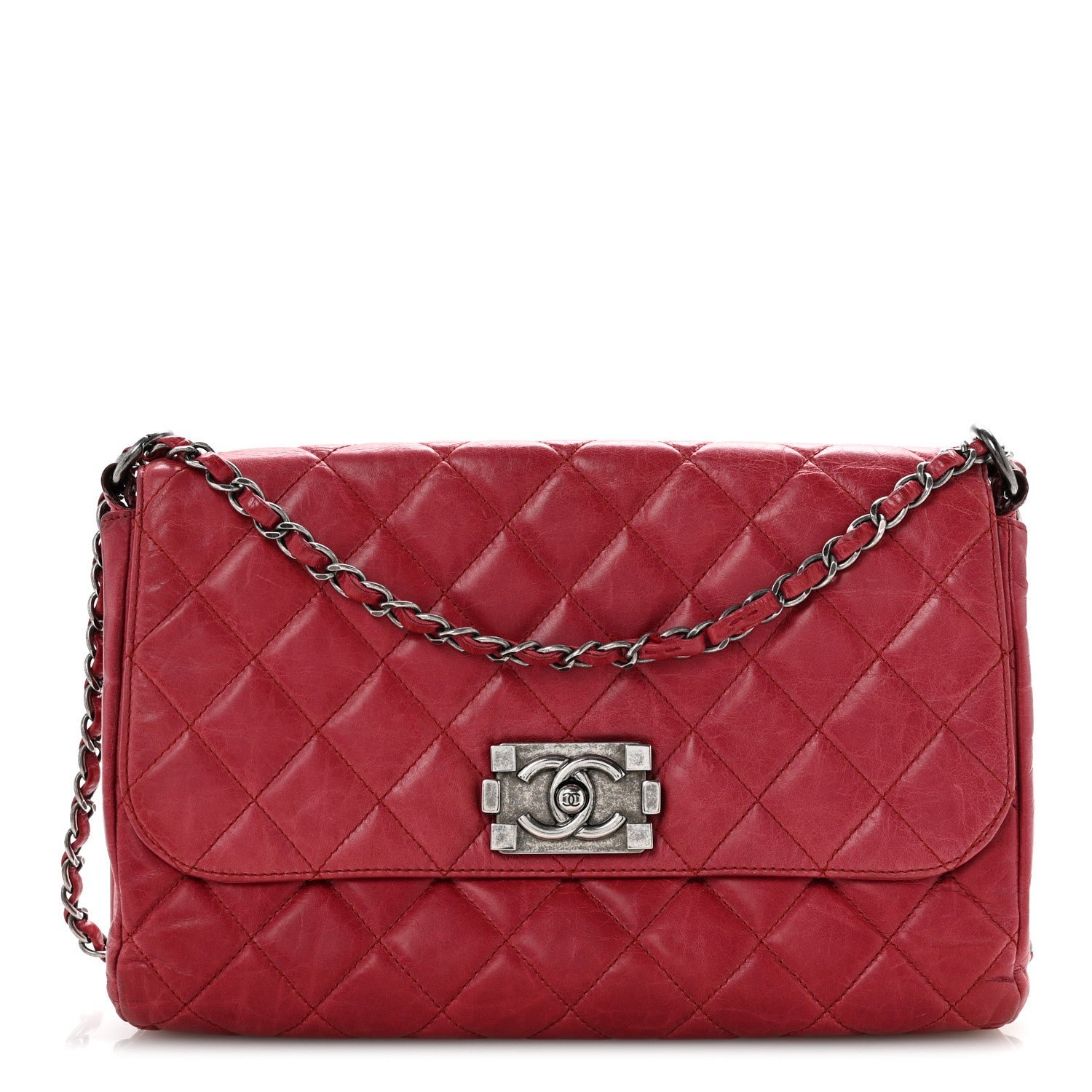 Chanel Glazed Calfskin Quilted Soft Boy Flap Red