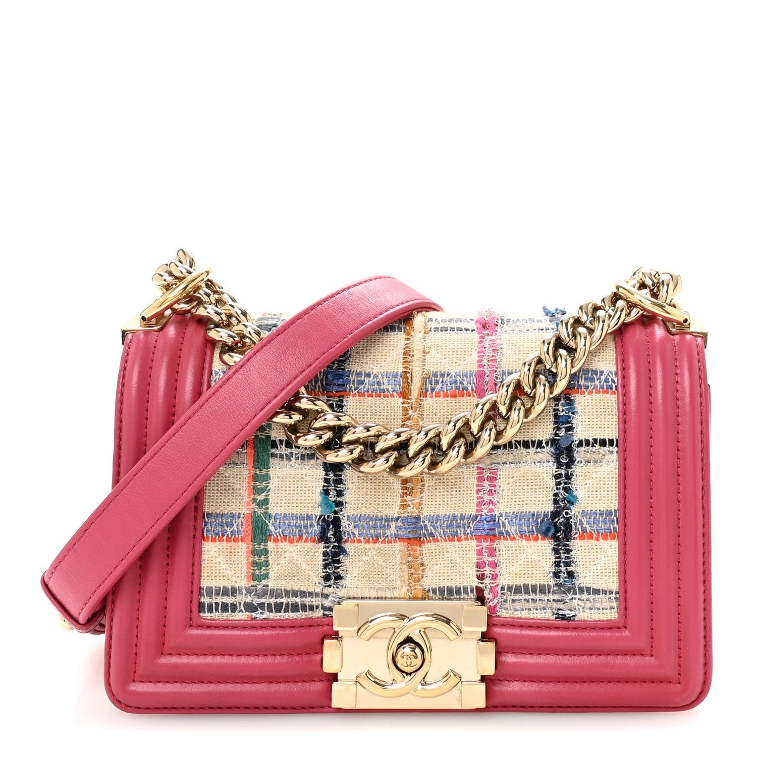 Chanel Lambskin Tweed Quilted Small Boy Flap Dark Pink