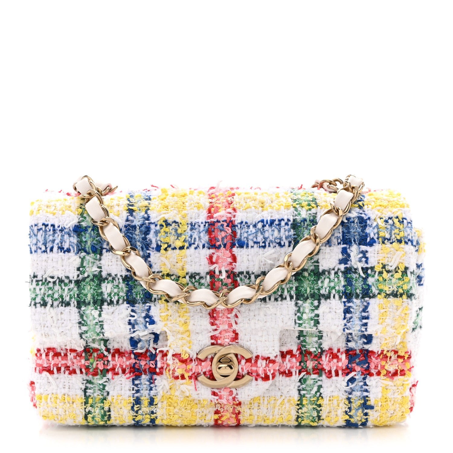 Chanel Tweed Quilted Mini Rectangular Flap White Red Yellow Blue Green