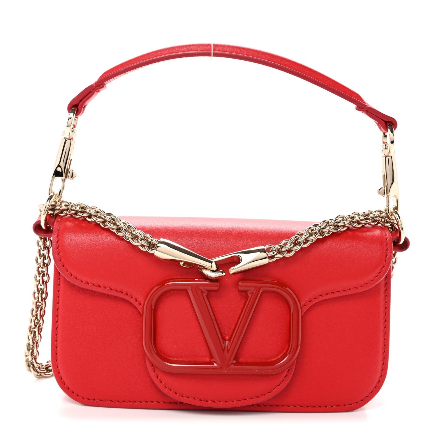 Valentino Garavani Calfskin Enamel Vlogo Small Loco Shoulder Bag Rouge Pur