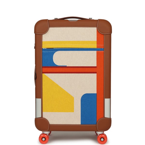 Hermes Hermes R.M.S. Cabine 55 Rolling Suitcase "Pacific H" Plume H Multicolor Canvas, Fauve Régate Palladium Hardware