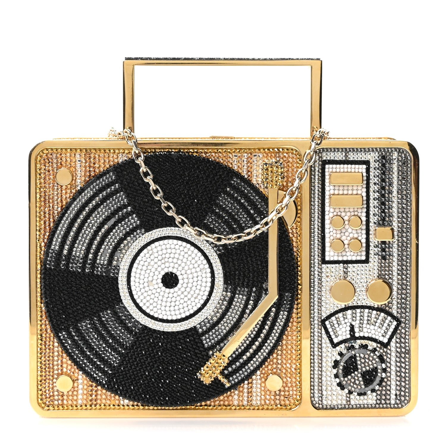 Judith Leiber Crystal Turntable Scratch Minaudiere Clutch Champagne