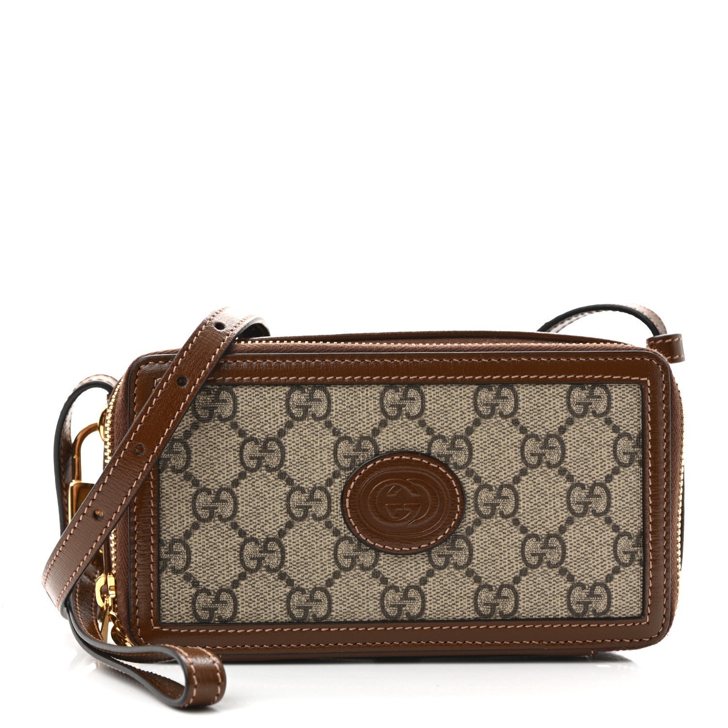 Gucci GG Supreme Monogram Azalea Calfskin Mini Retro Interlocking G Mini Shoulder Bag Beige Ebony Brown Sugar
