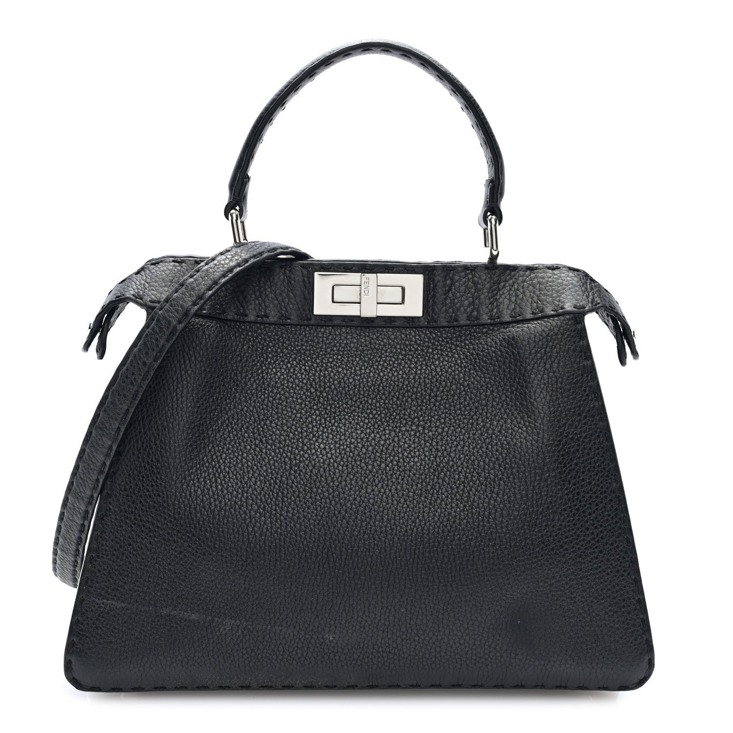 Fendi Cuoio Romano Selleria Chamois Medium Peekaboo I SEE U Satchel Black Camel Sunflower