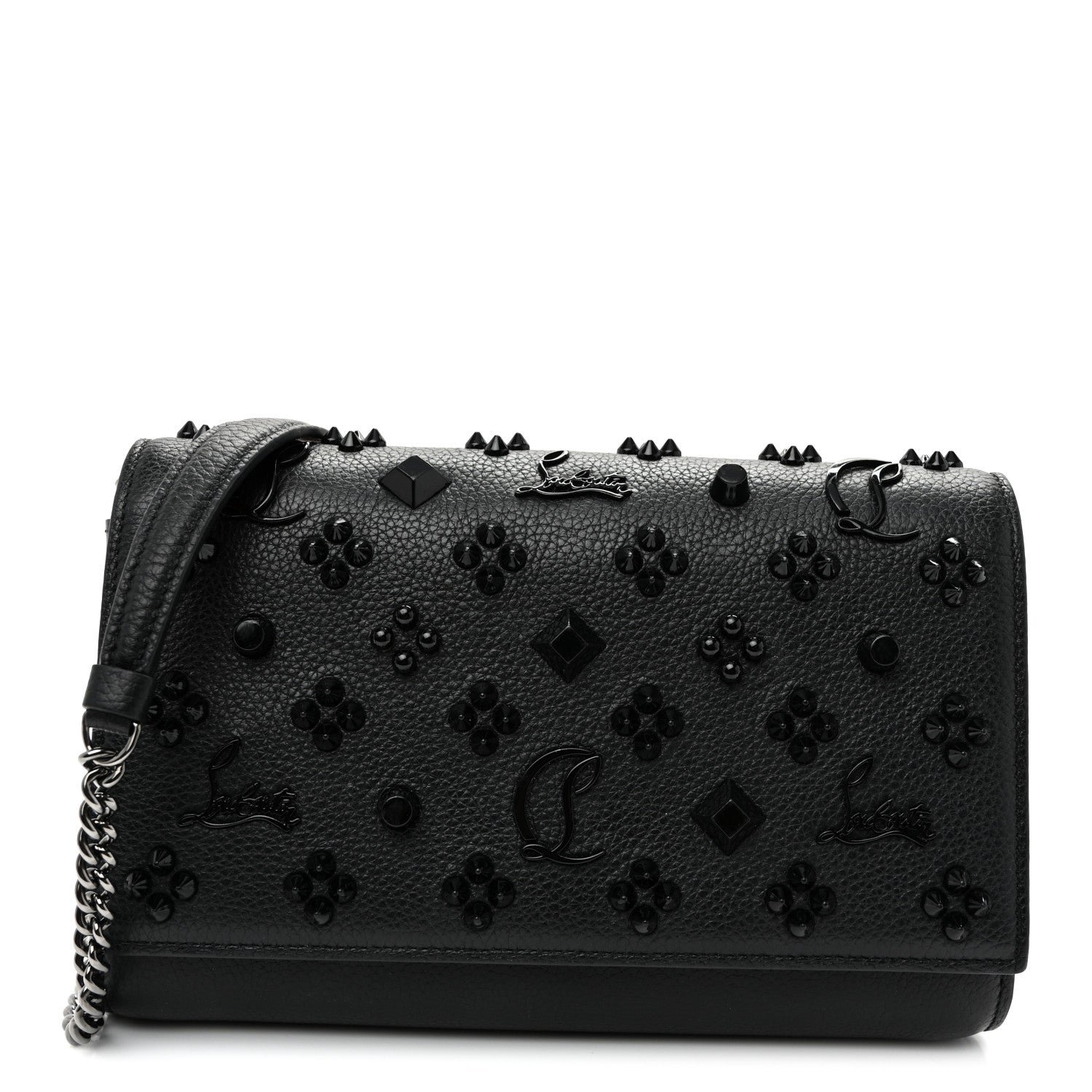 Christian Louboutin Calfskin Spikes Loubinthesky Paloma Clutch Black