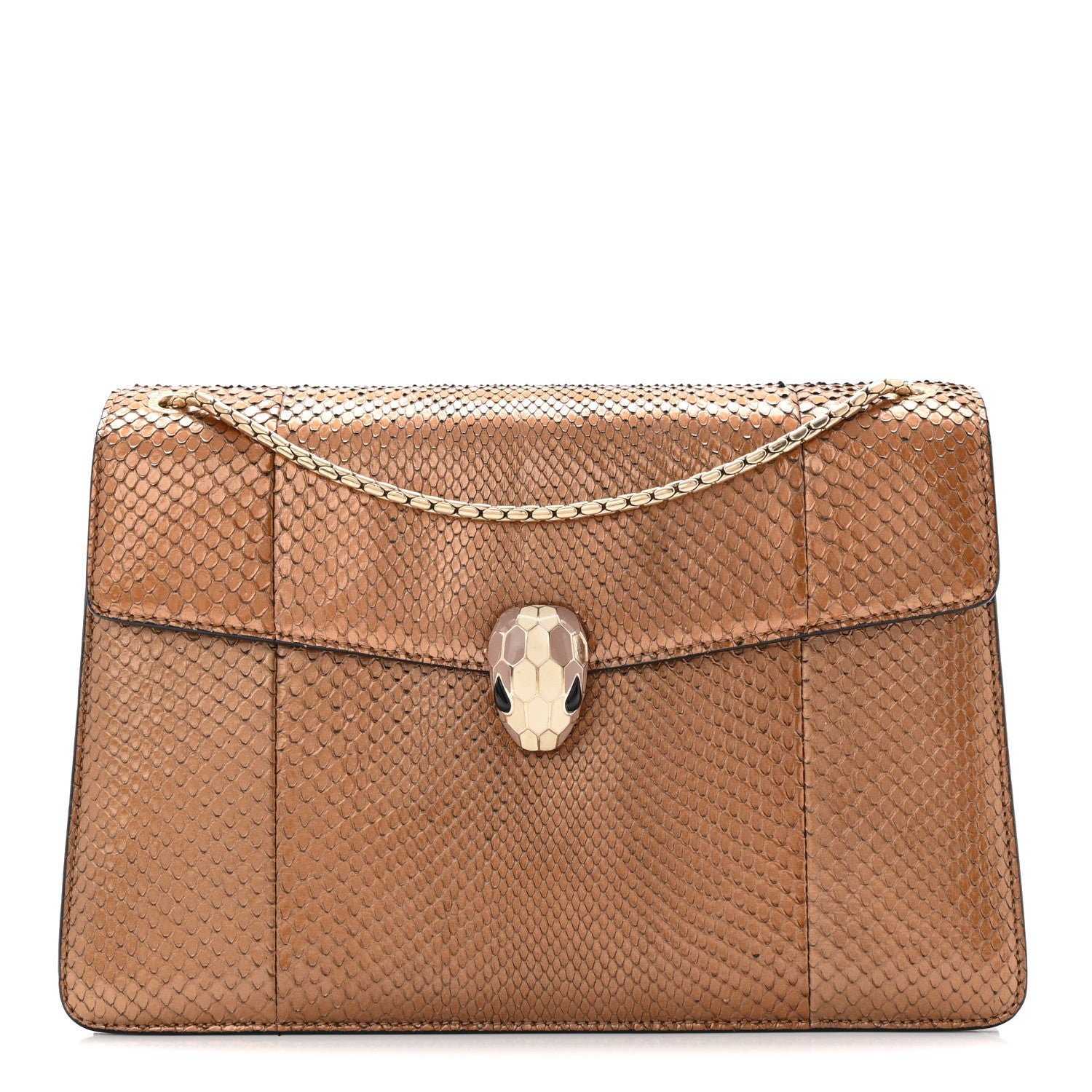 Bulgari Metallic Snakeskin Serpenti Forever Medium Shoulder Bag Gold
