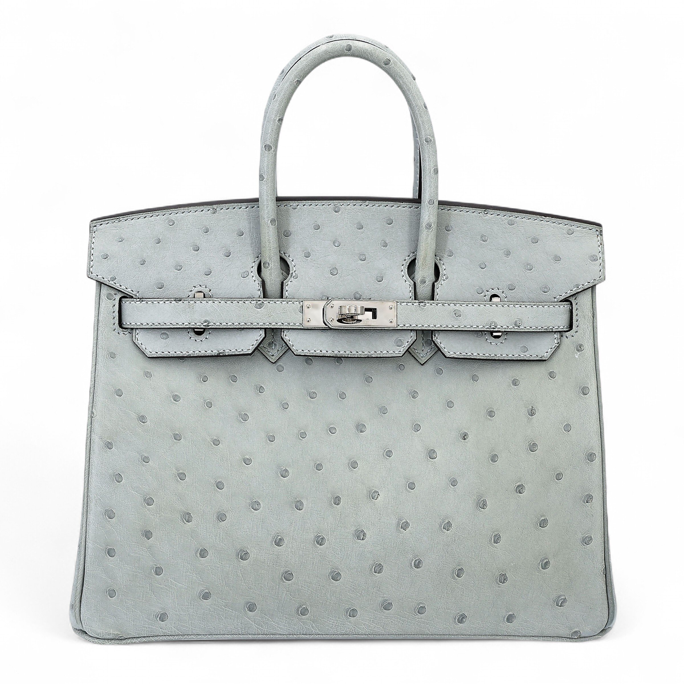 Hermes Excellent ( Rank SA ) HERMÈS Birkin 25 Bleu Glacier (8U) Ostrich Palladium hardware B (2023)