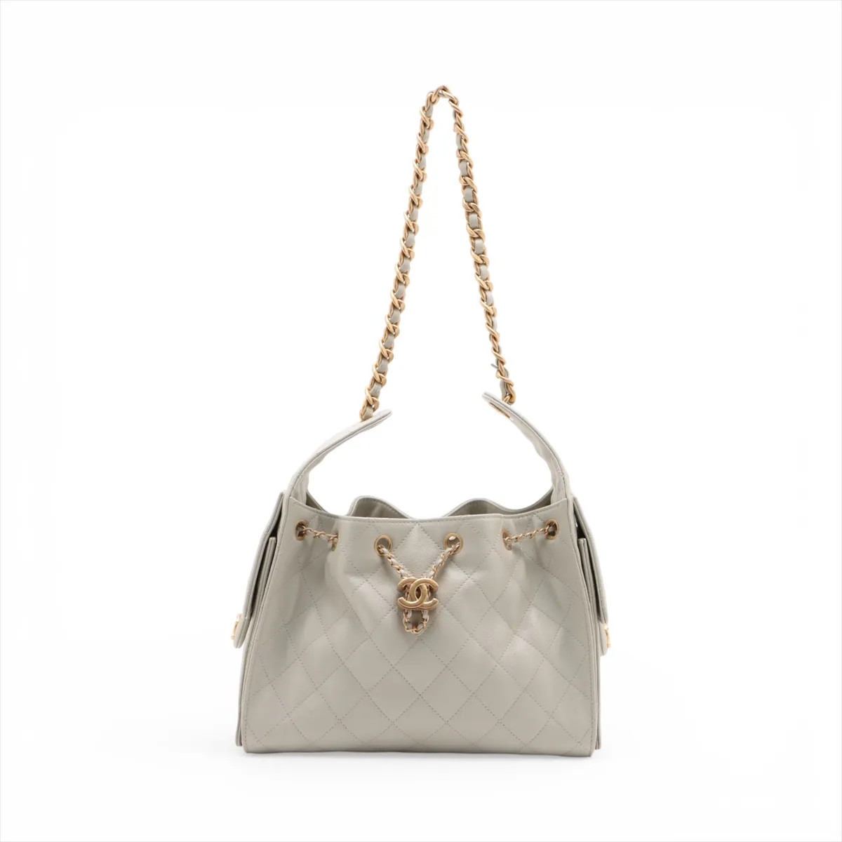 Chanel Chanel 25 Small Caviar Skin Chain Shoulder Bag Gray Gold Metal Fittings r