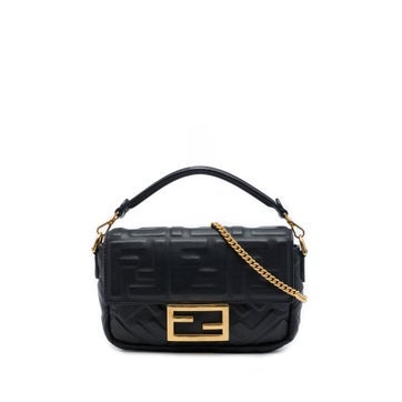 Calf Leather Mini Zucca Embossed Leather Baguette Satchel