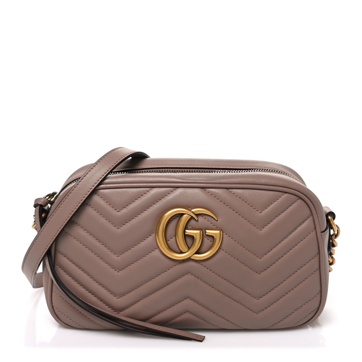 Gucci Calfskin Matelasse Small GG Marmont Chain Shoulder Bag Porcelain Rose