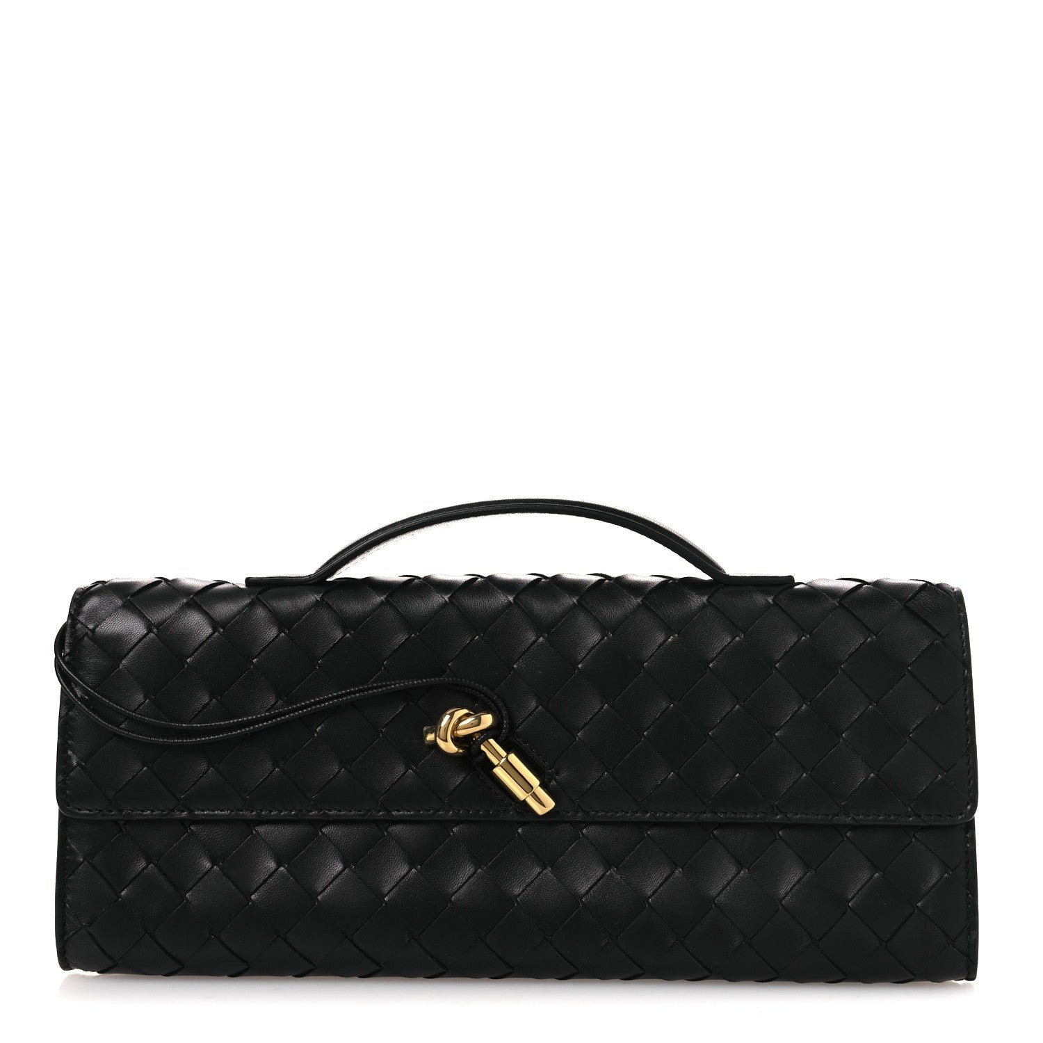 Bottega Veneta Nappa Intrecciato Long Andiamo Top Handle Clutch Black