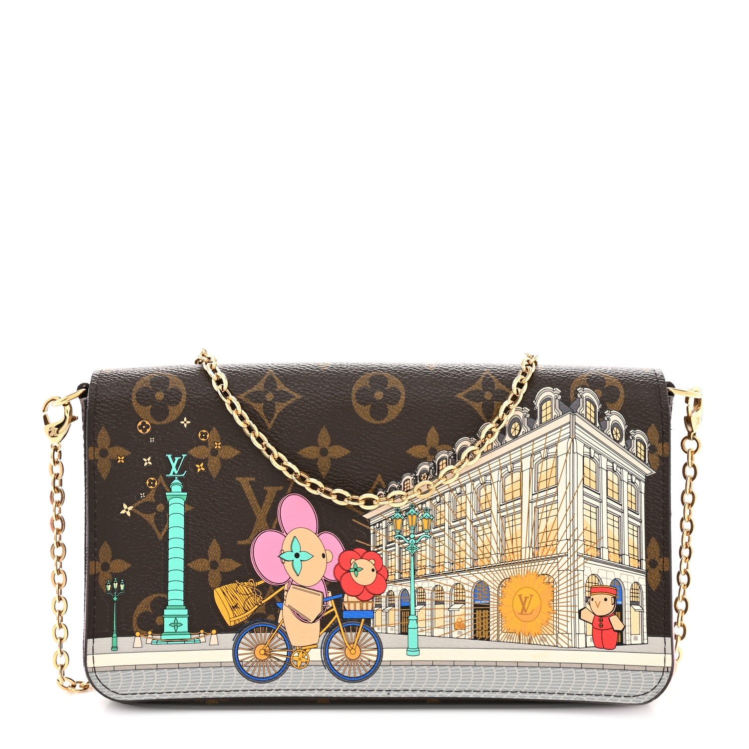 Louis Vuitton Monogram 2022 Christmas Animation Paris Pochette Felicie Chain Wallet Pink