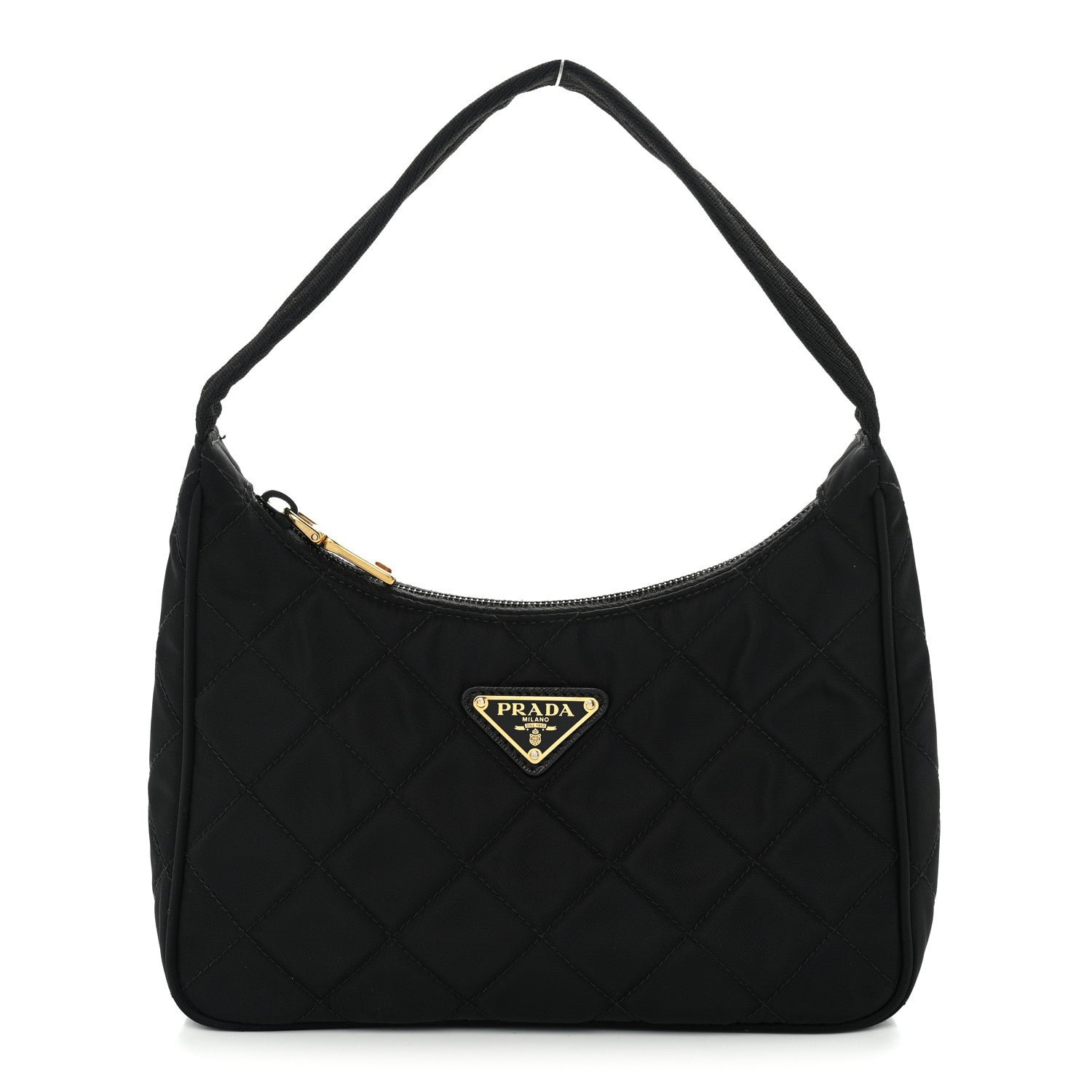 Prada Tessuto Nylon Stitched Shoulder Bag Black
