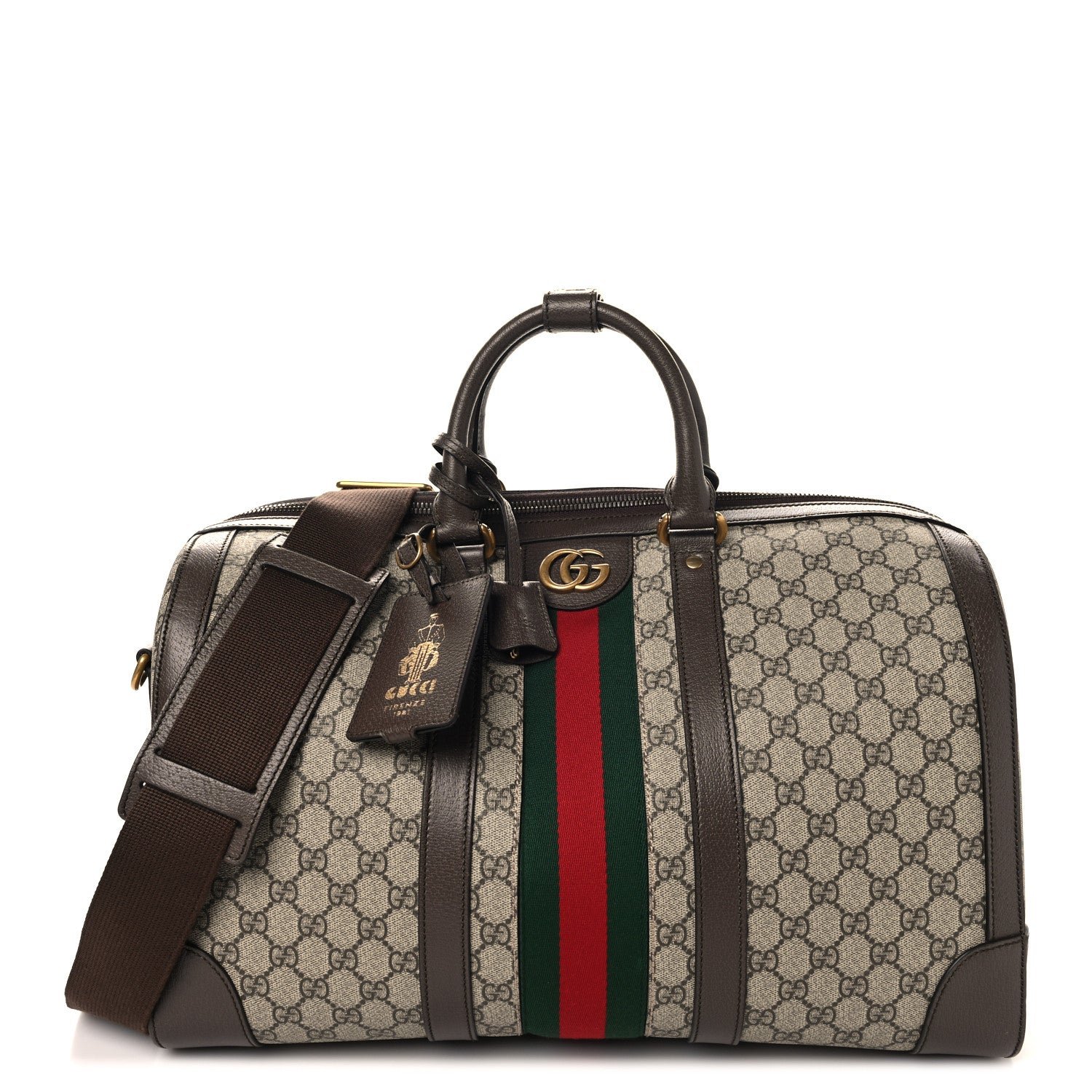 GG Supreme Monogram Textured Dollar Calfskin Web Medium Savoy Duffle Bag Beige Ebony New Acero