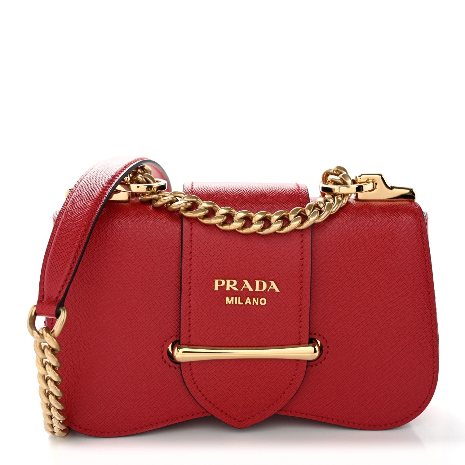 Prada Saffiano Lux Sidonie Small Chain Crossbody Bag Fuoco