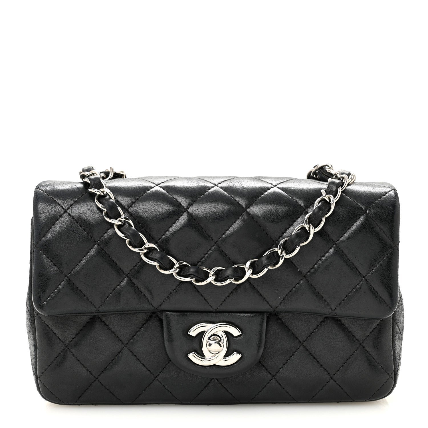 Chanel Lambskin Quilted Mini Rectangular Flap Black