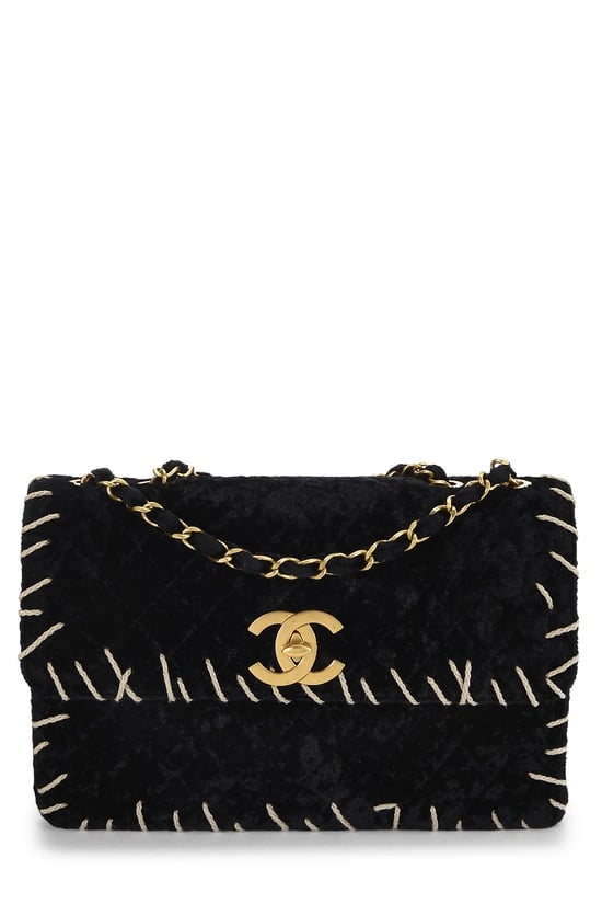 Black Crushed Velvet Whipstitch Half Flap Jumbo