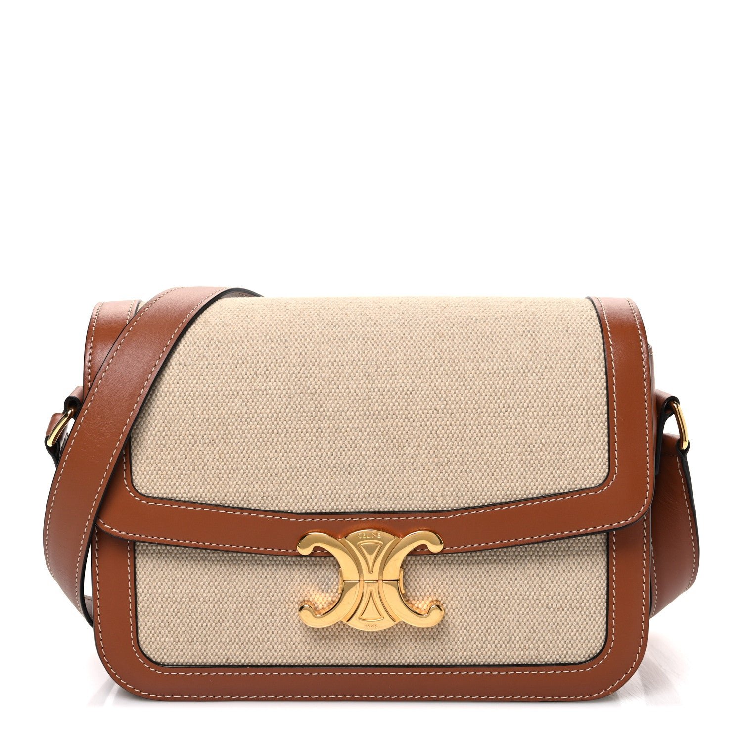Celine Celine Textile Calfskin Classique Triomphe Bag Natural Tan