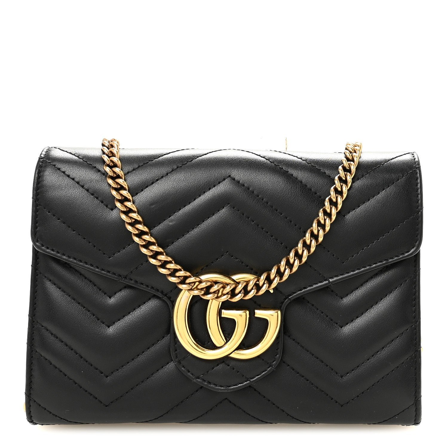 Gucci Calfskin Matelasse GG Marmont Chain Wallet Black