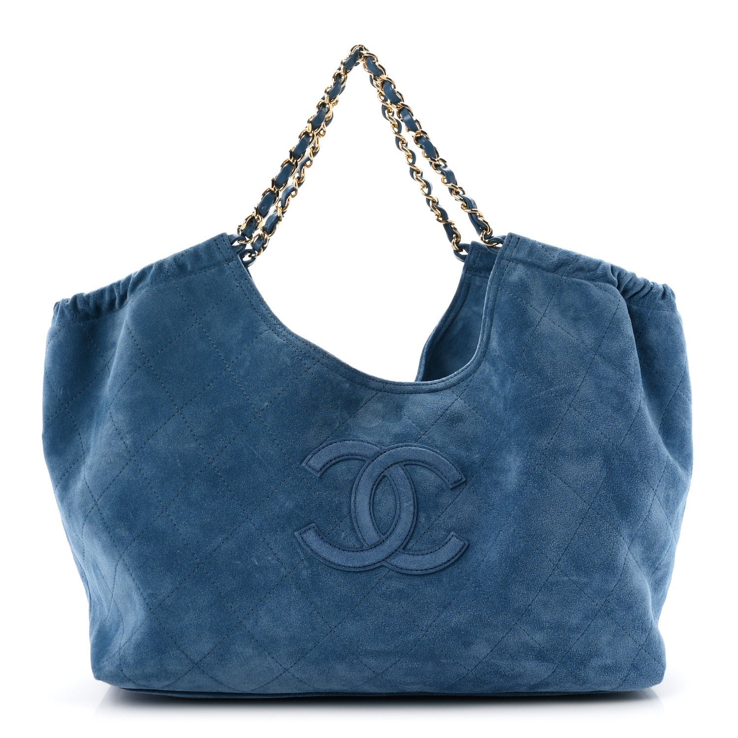 Chanel Suede Quilted Neo Cabas Small Shopping Tote Blue