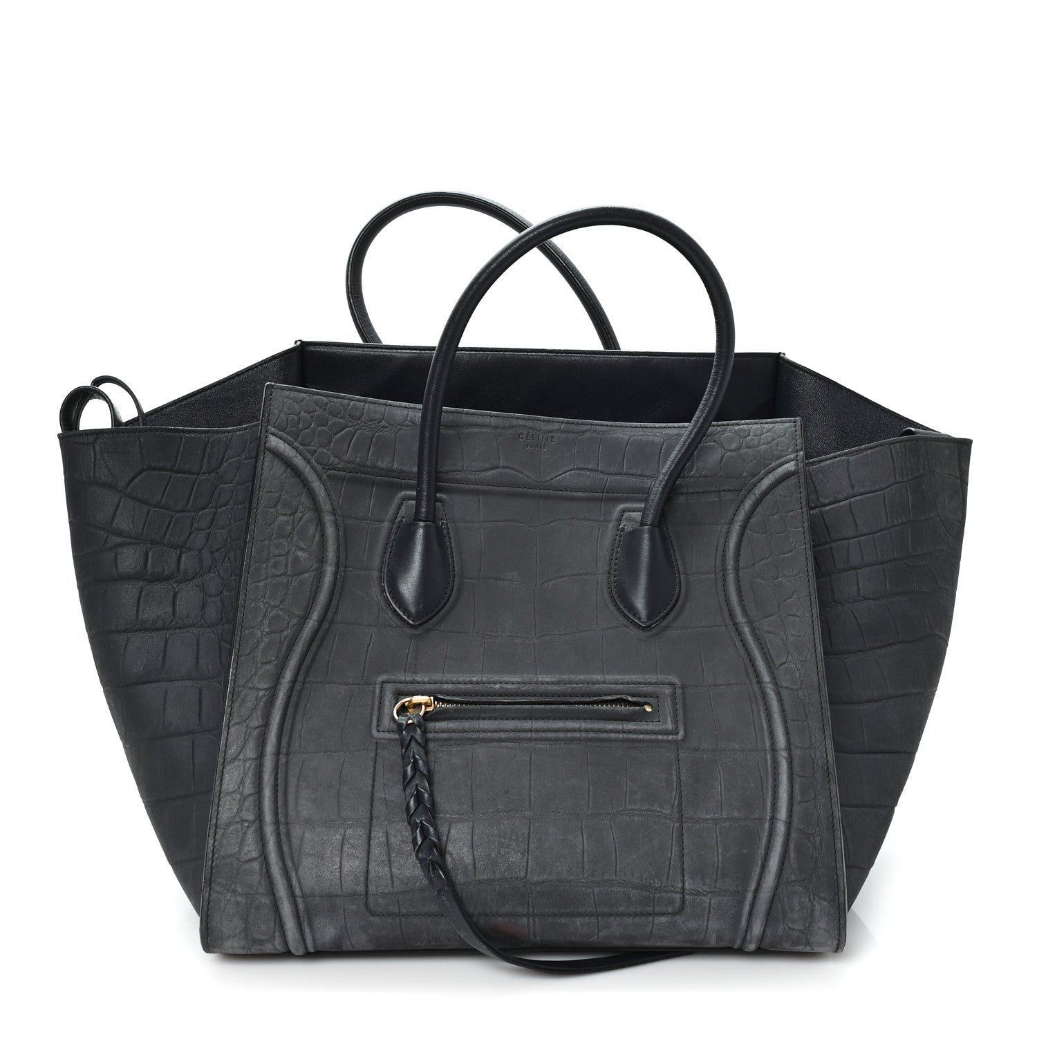 Celine Crocodile Embossed Nubuck Medium Phantom Luggage Navy Blue