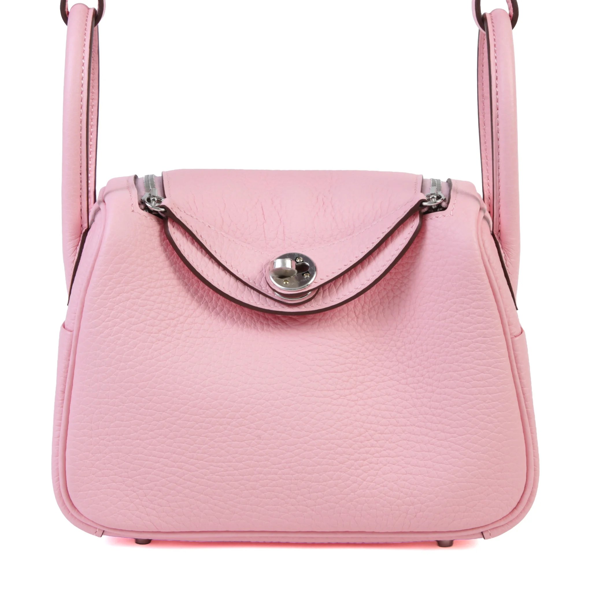Hermes Mini Lindy II Verso Rose Sakura (3Q) Gris Pale (M4) Clemence Palladium hardware G (2026)