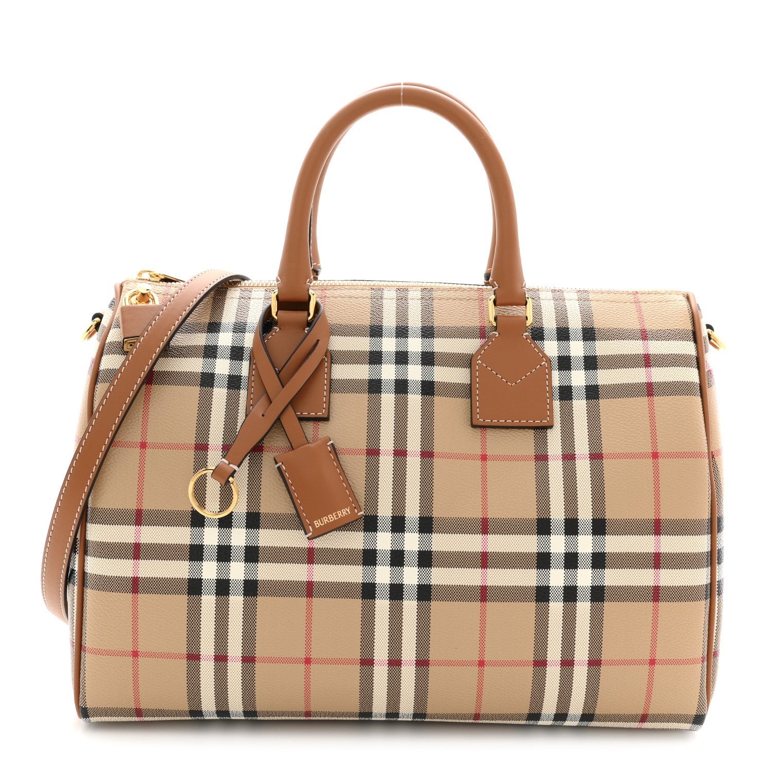Burberry Horseferry Check Medium Bowling Bag Tan