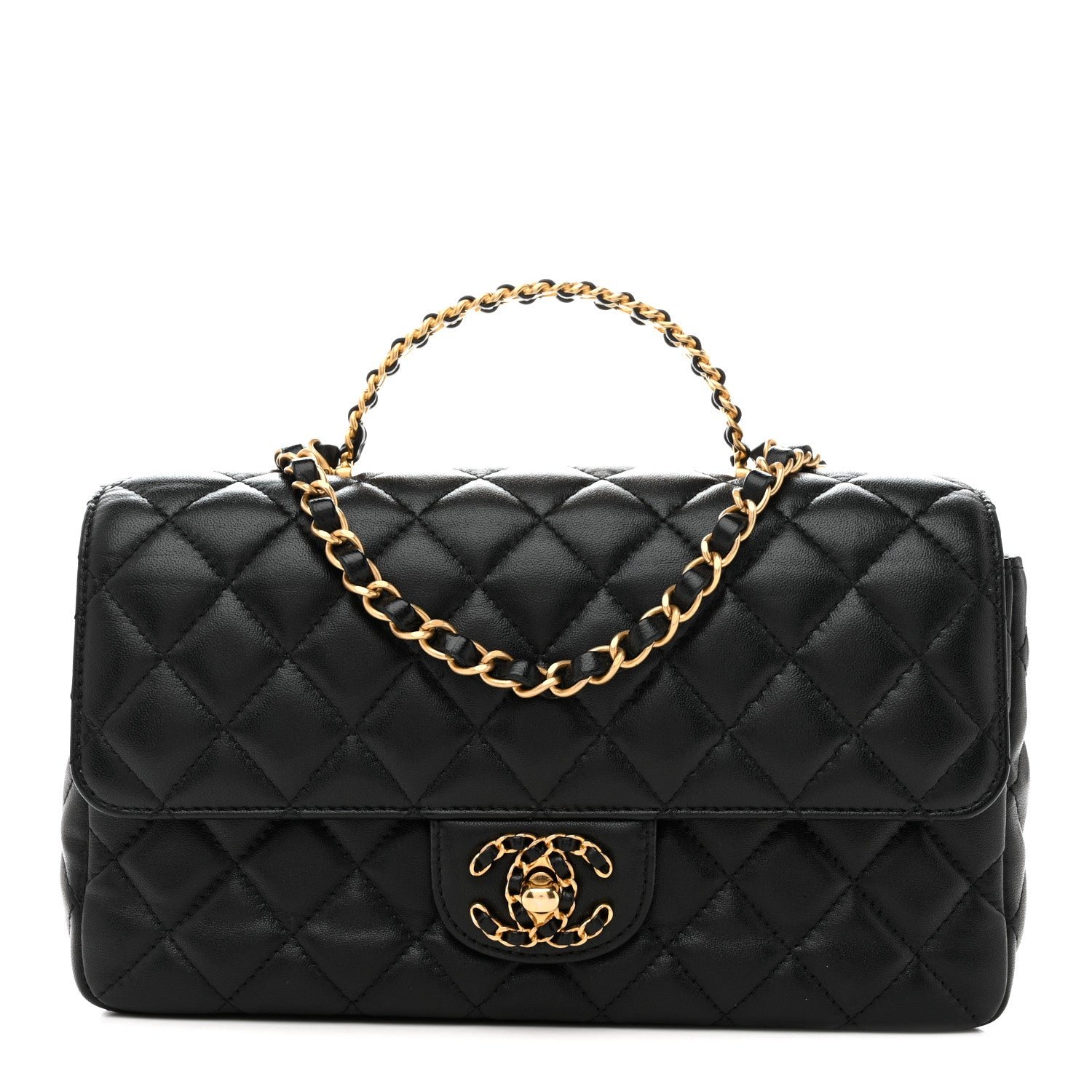 Chanel Lambskin Quilted Small Strass On Top Flap Bag Black