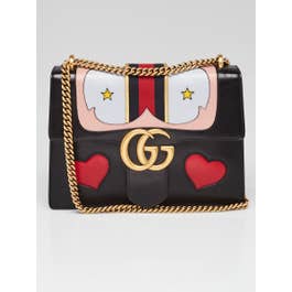 Gucci Gucci Black Leather Vintage Web GG Marmont Large Shoulder Bag