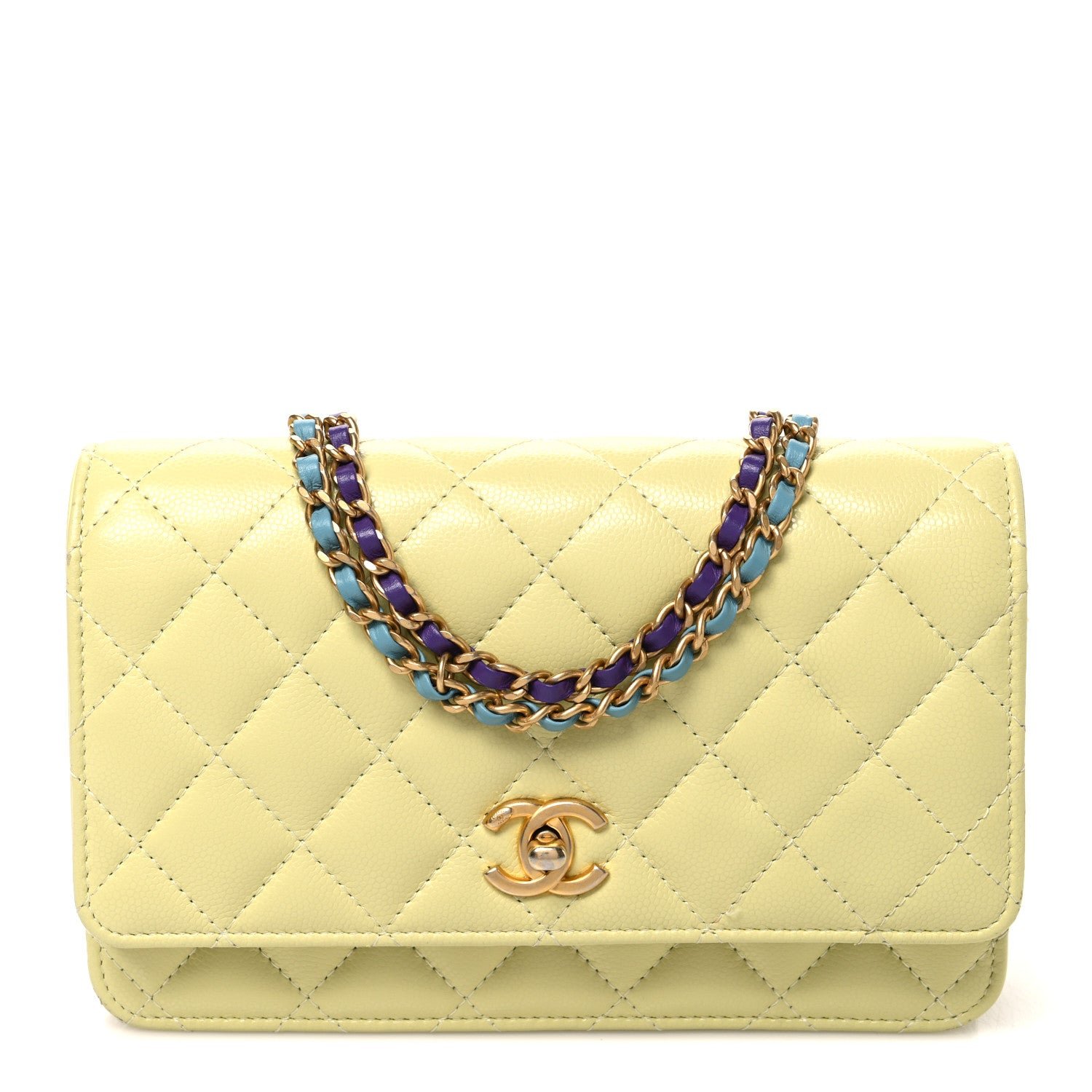 Chanel Caviar Quilted CC Turn Lock Wallet On Chain WOC Light Green