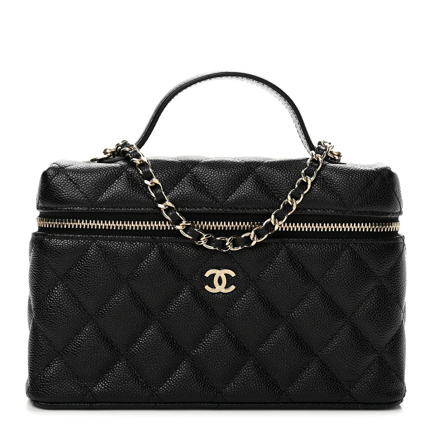 Chanel Caviar Quilted Top Handle Slim Vanity With Chain Black