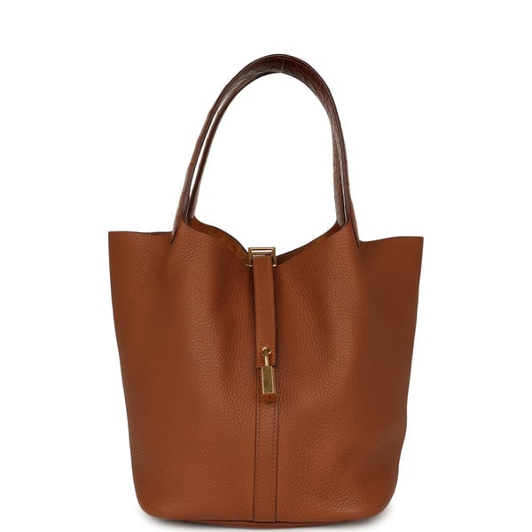 Pre-owned Hermes Picotin 22 Gold Clemence, Matte Alligator Touch Gold Hardware